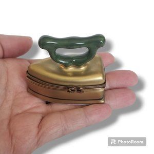 Vintage Limoges France Iron Trinket Box Porcelain Hand Painted Peint Main